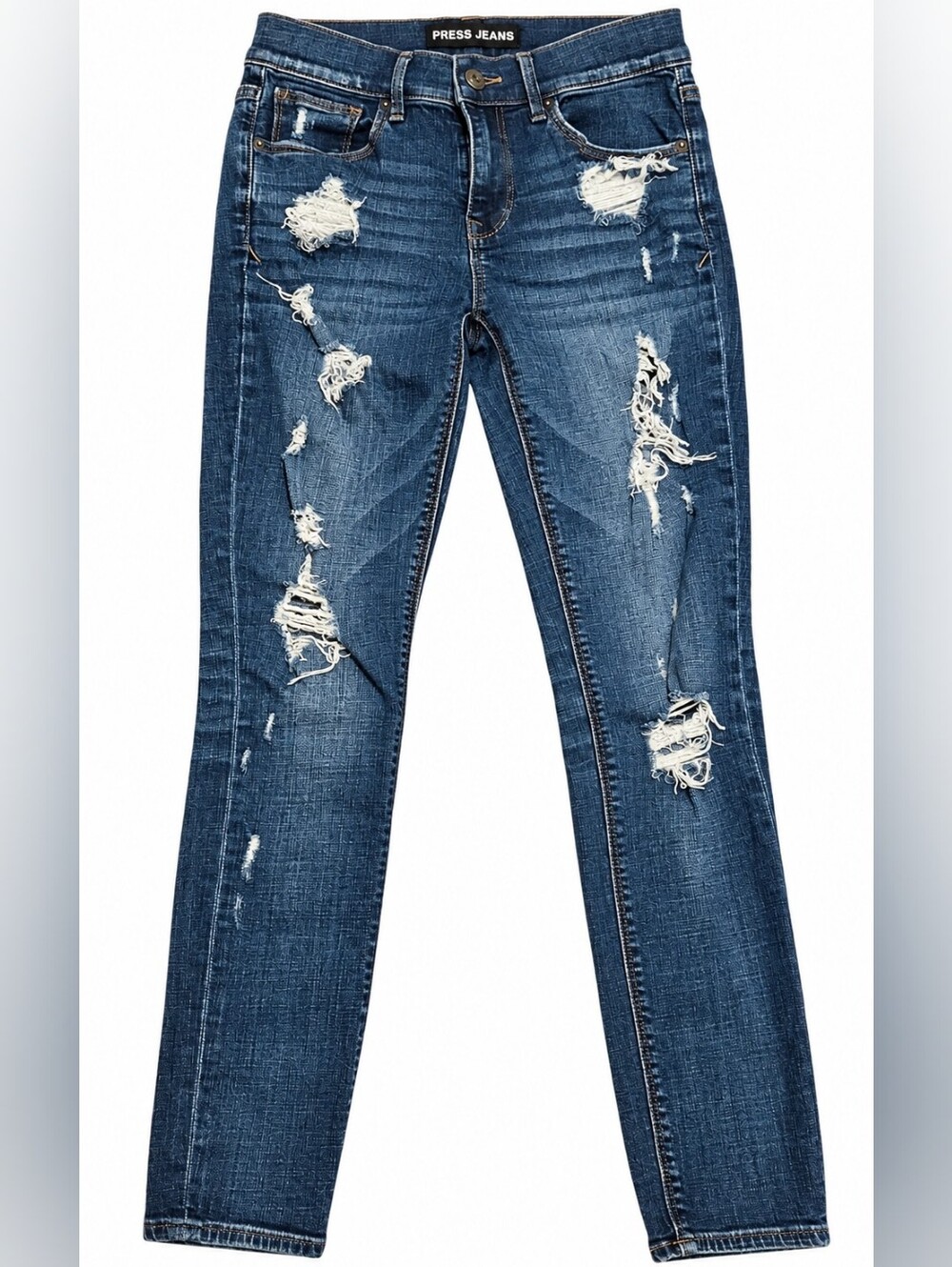 Express Women's Dark Blue Ripped Jeans - Size 4